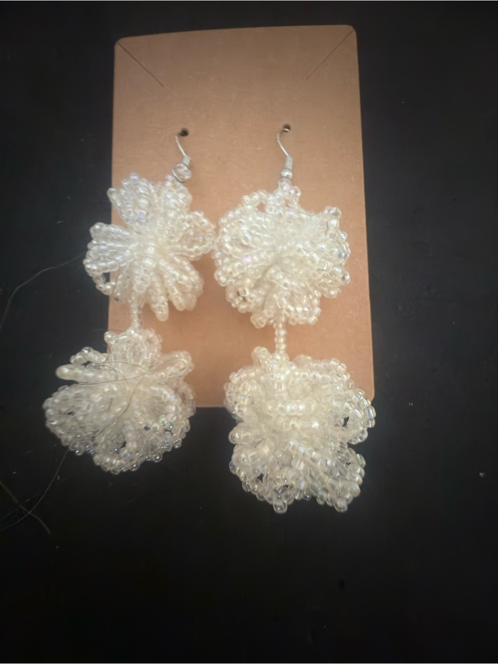 Beaded Flower Drop Earrings - Cream